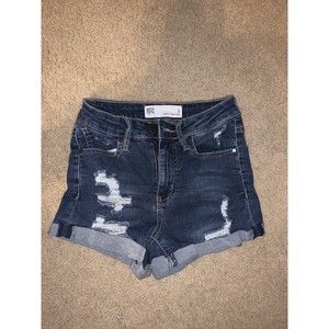 RSQ Jean Shorts, Sunset High Rise, Size 0, dark wash, distressed/cuffed